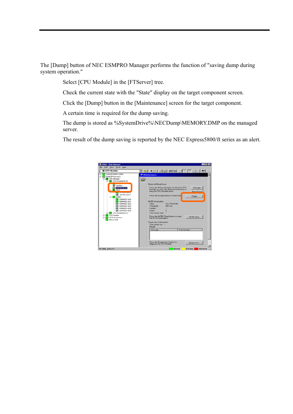 Procedure in nec esmpro manager, Sample screen of nec esmpro manager | NEC Express 5800/320Lc User Manual | Page 224 / 357