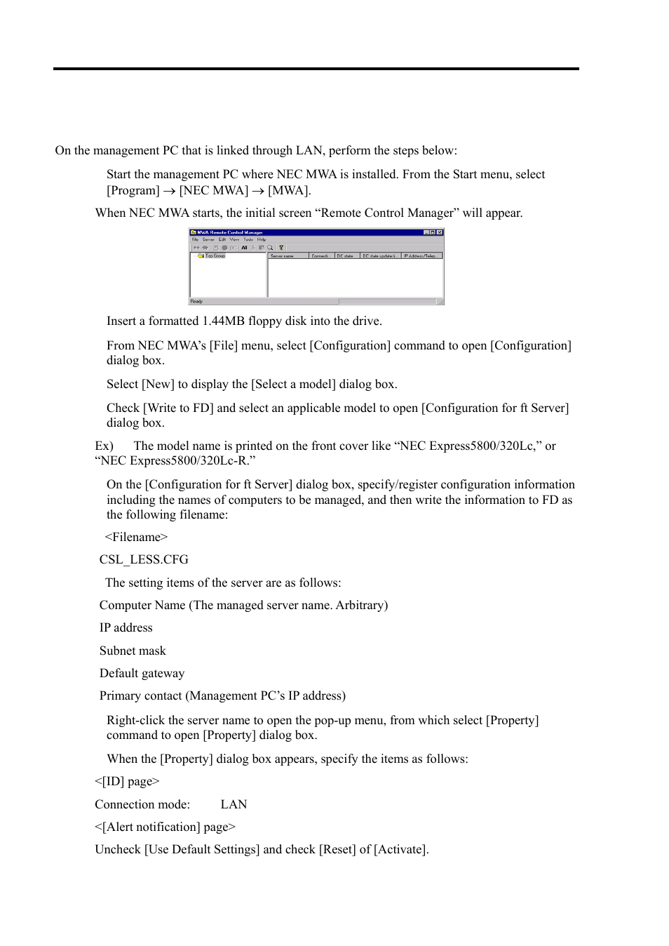 Connect from the management pc linked through lan | NEC Express 5800/320Lc User Manual | Page 237 / 357