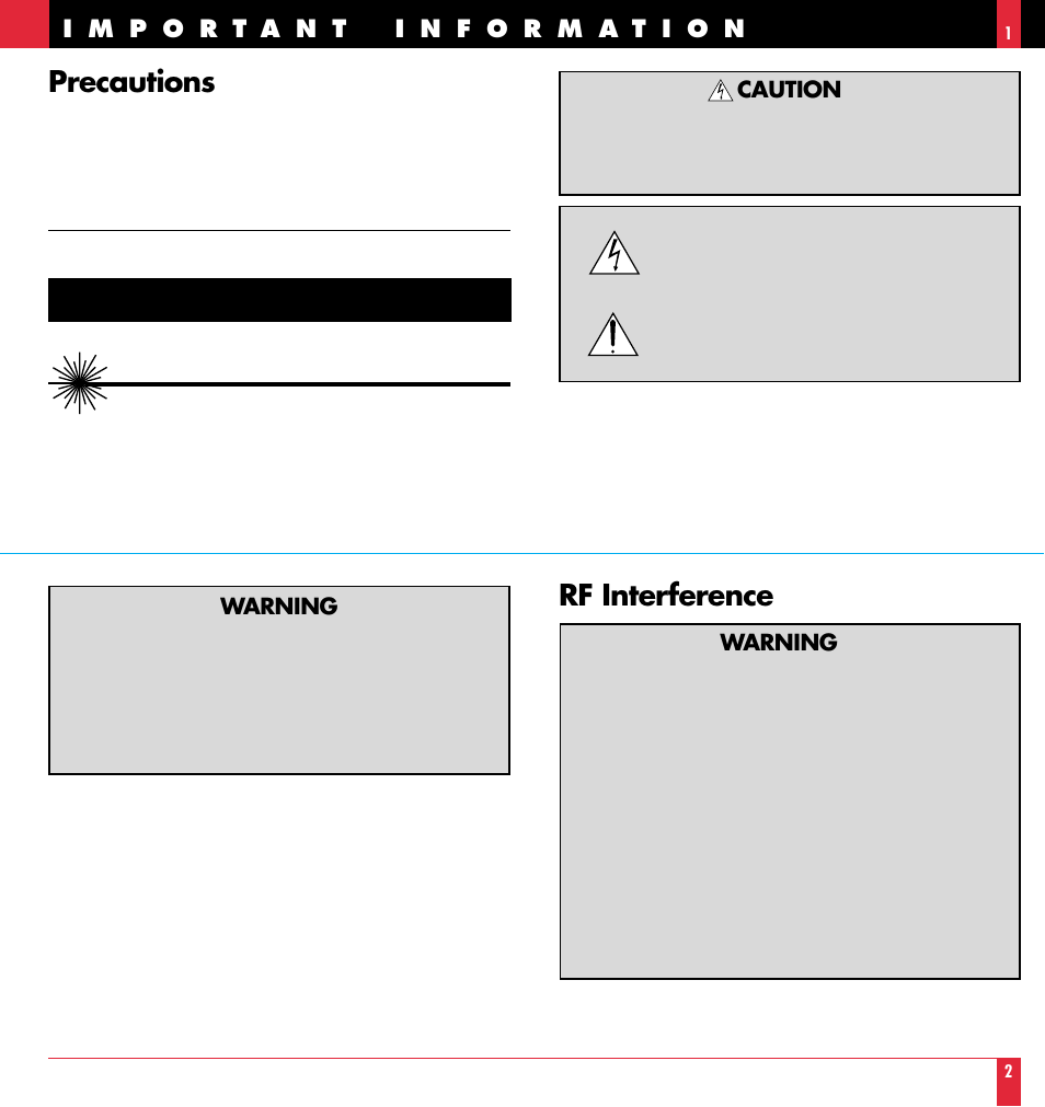 Caution, Precautions, Rf interference | NEC MT 820 User Manual | Page 2 / 44