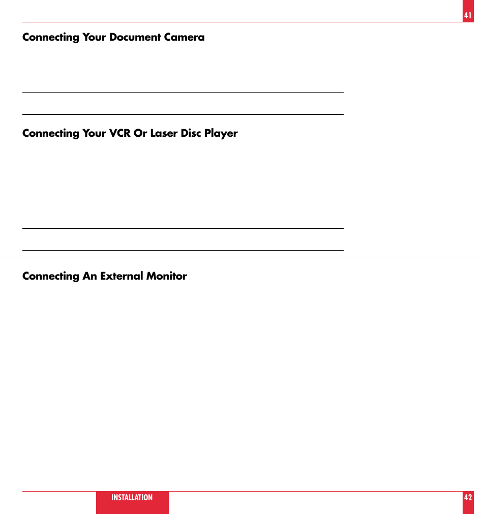 Connecting your document camera, Connecting your vcr or laser disc player, Connecting an external monitor | NEC MT 820 User Manual | Page 22 / 44