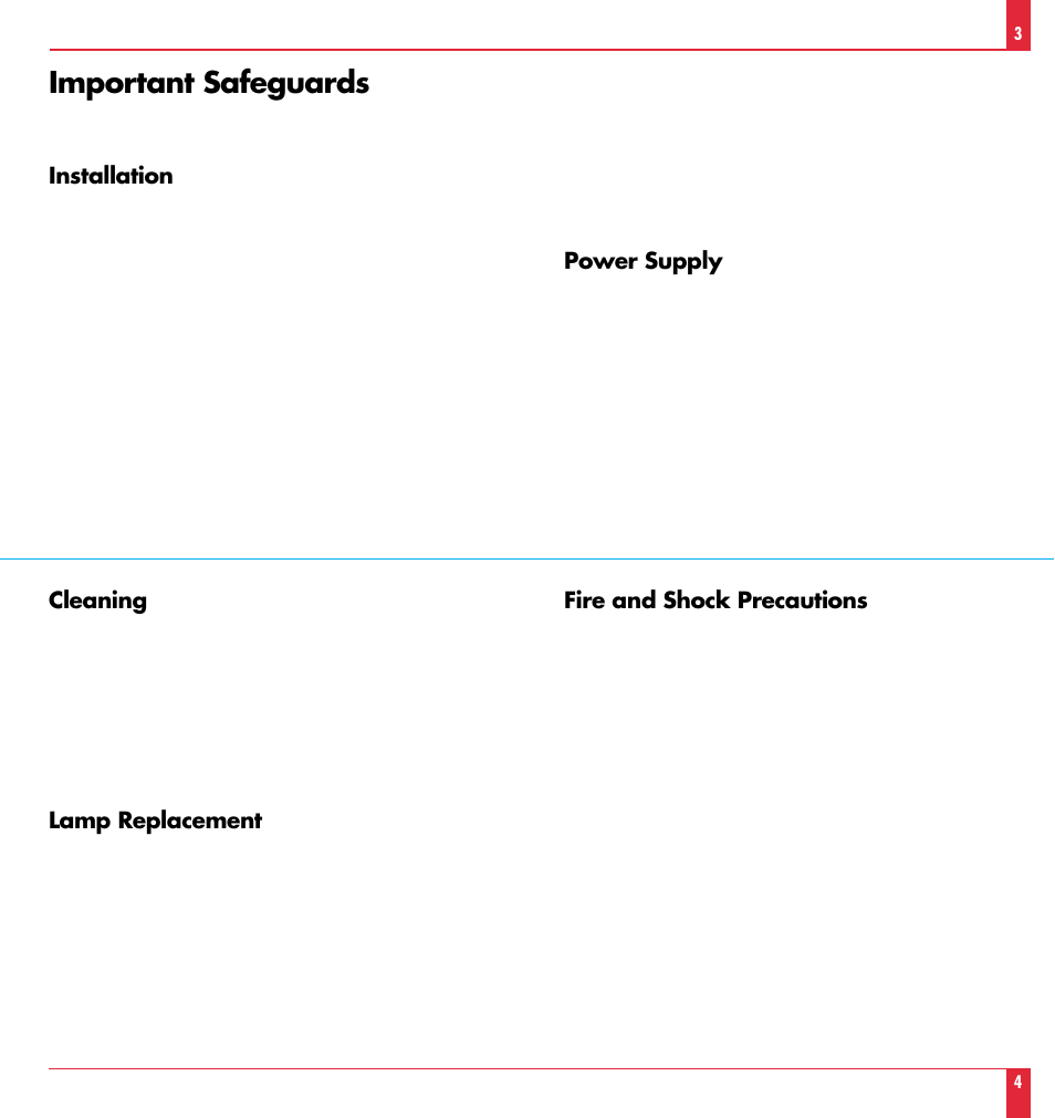 Important safeguards, Installation, Power supply | Cleaning, Lamp replacement, Fire and shock precautions | NEC MT 820 User Manual | Page 3 / 44