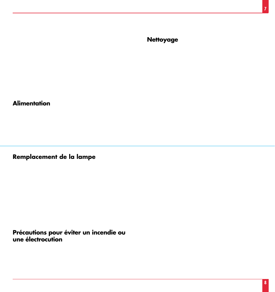 Alimentation, Nettoyage, Remplacement de la lampe | NEC MT 820 User Manual | Page 5 / 44