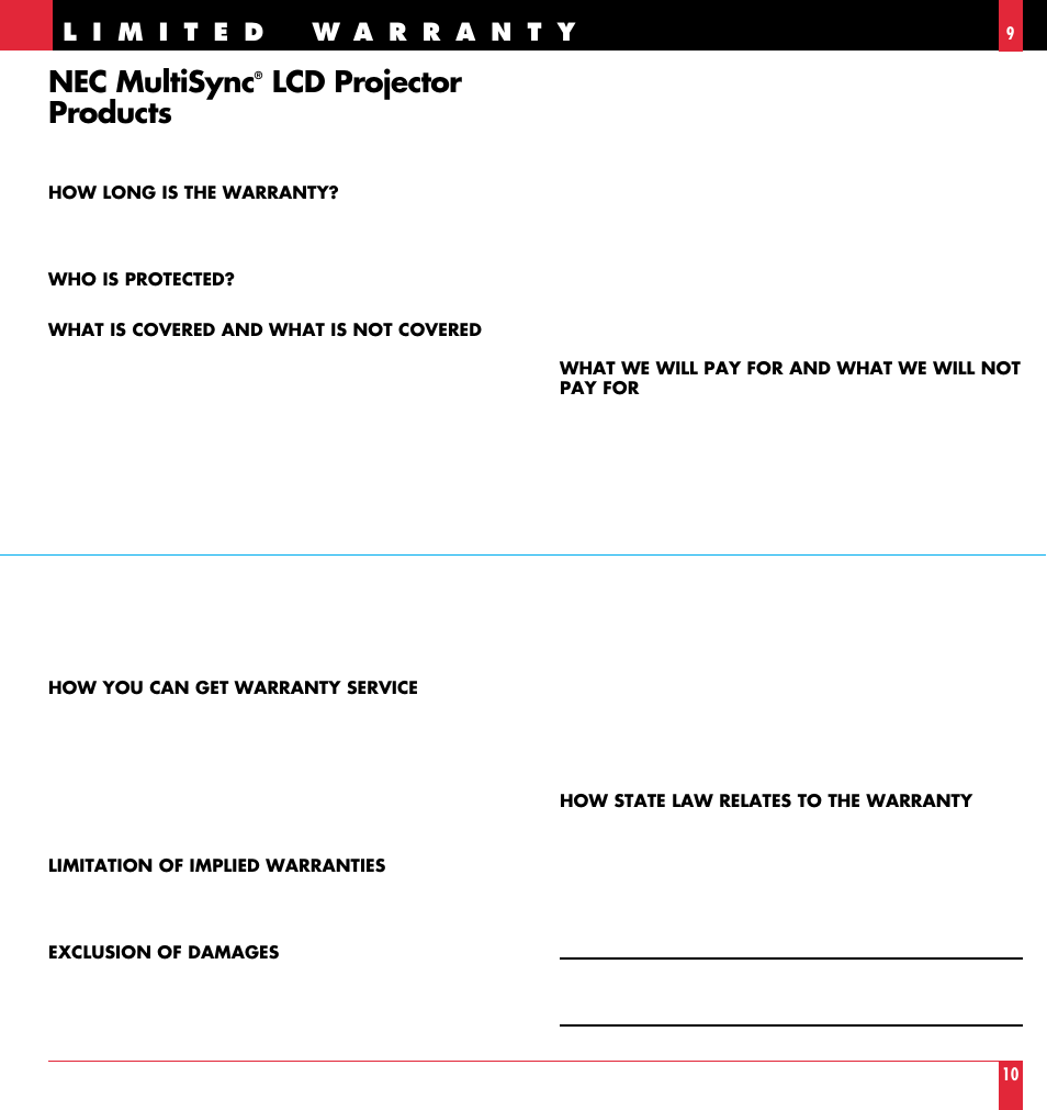 Nec multisync, Lcd projector products | NEC MT 820 User Manual | Page 6 / 44