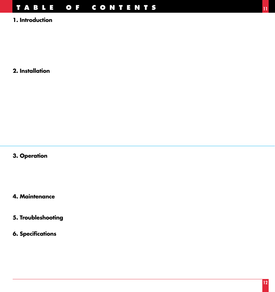 Introduction, Installation, Operation | Maintenance, Troubleshooting, Specifications | NEC MT 820 User Manual | Page 7 / 44