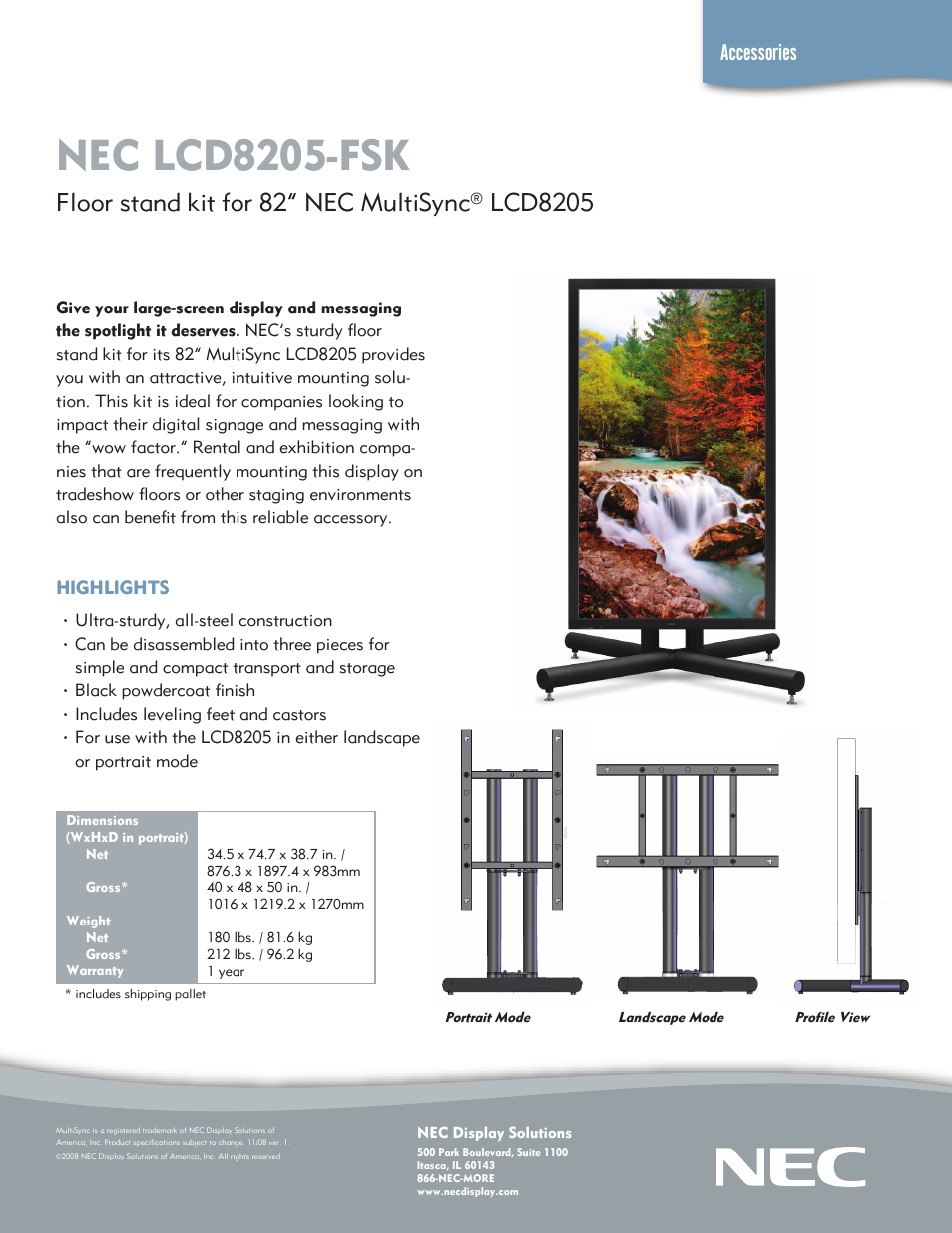 NEC MultiSync LCD8205-FSK User Manual | 1 page