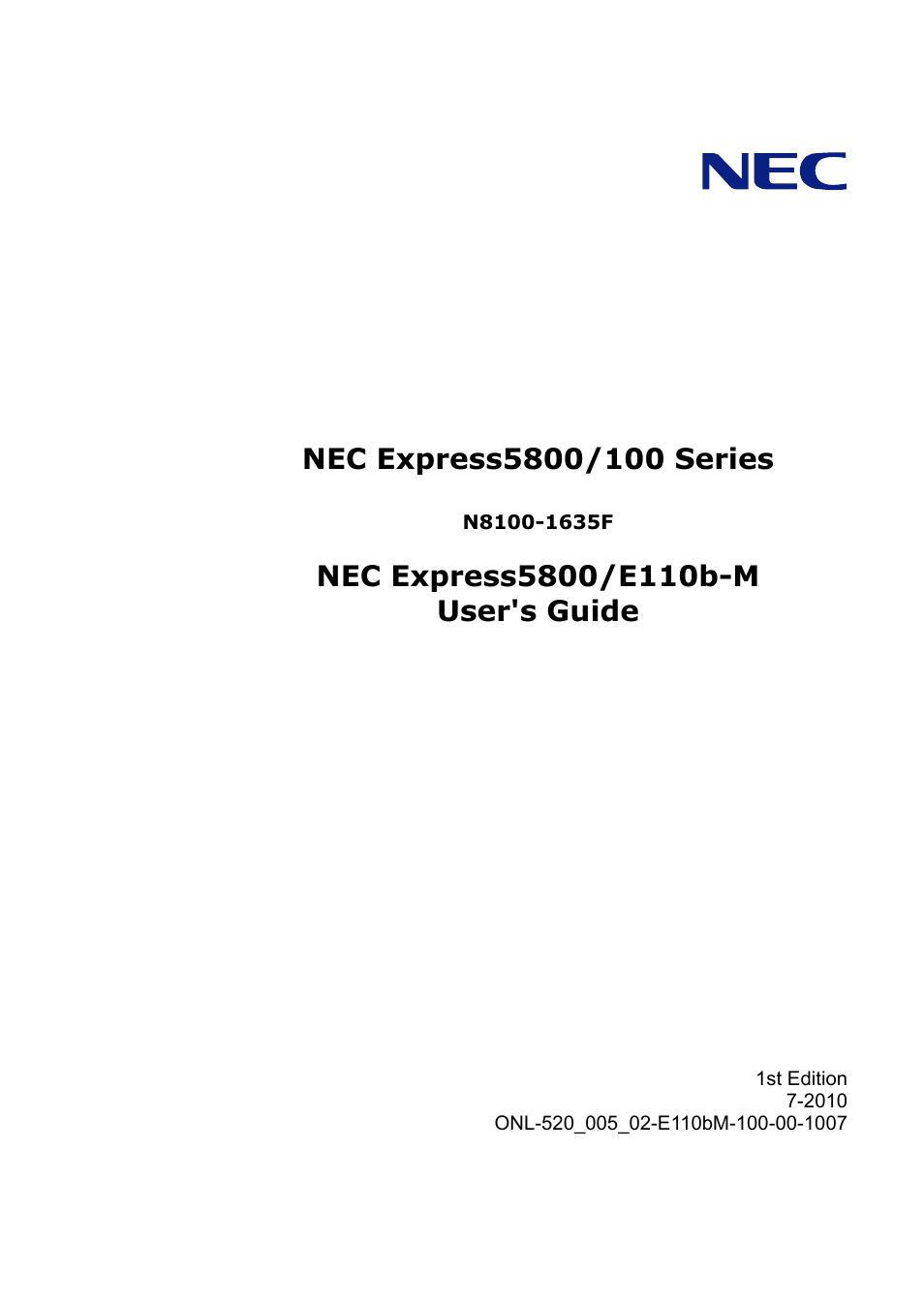 NEC EXPRESS5800/100 SERIES N8100-1635F User Manual | 152 pages