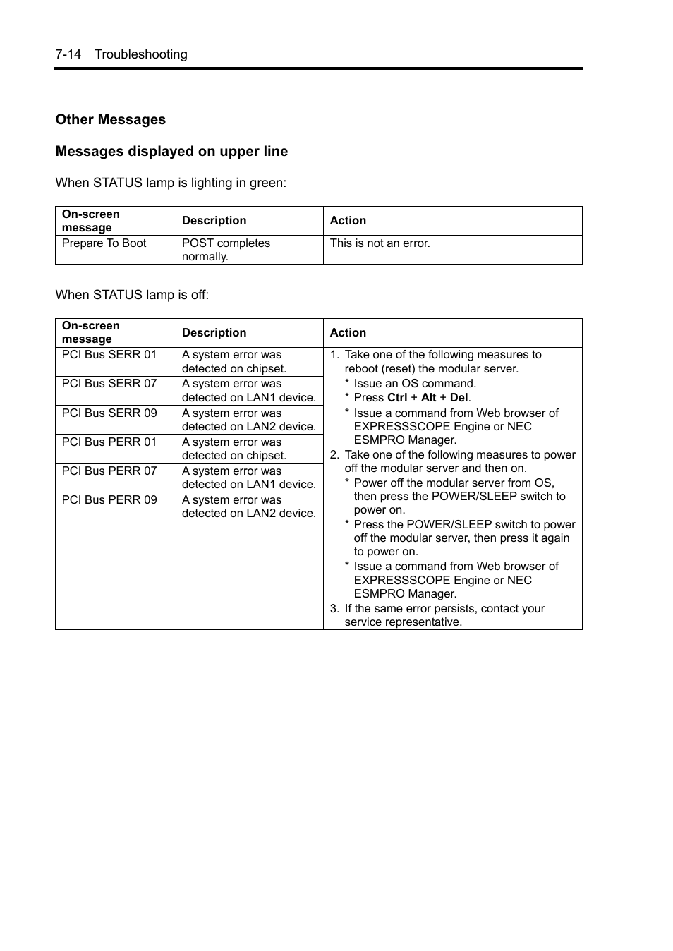 Other messages messages displayed on upper line | NEC EXPRESS5800/100 SERIES N8100-1635F User Manual | Page 104 / 152