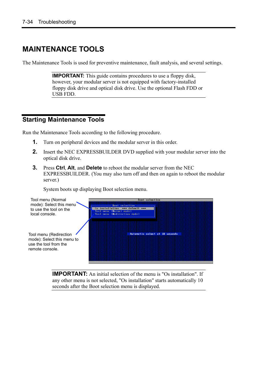 Maintenance tools, Starting maintenance tools | NEC EXPRESS5800/100 SERIES N8100-1635F User Manual | Page 124 / 152