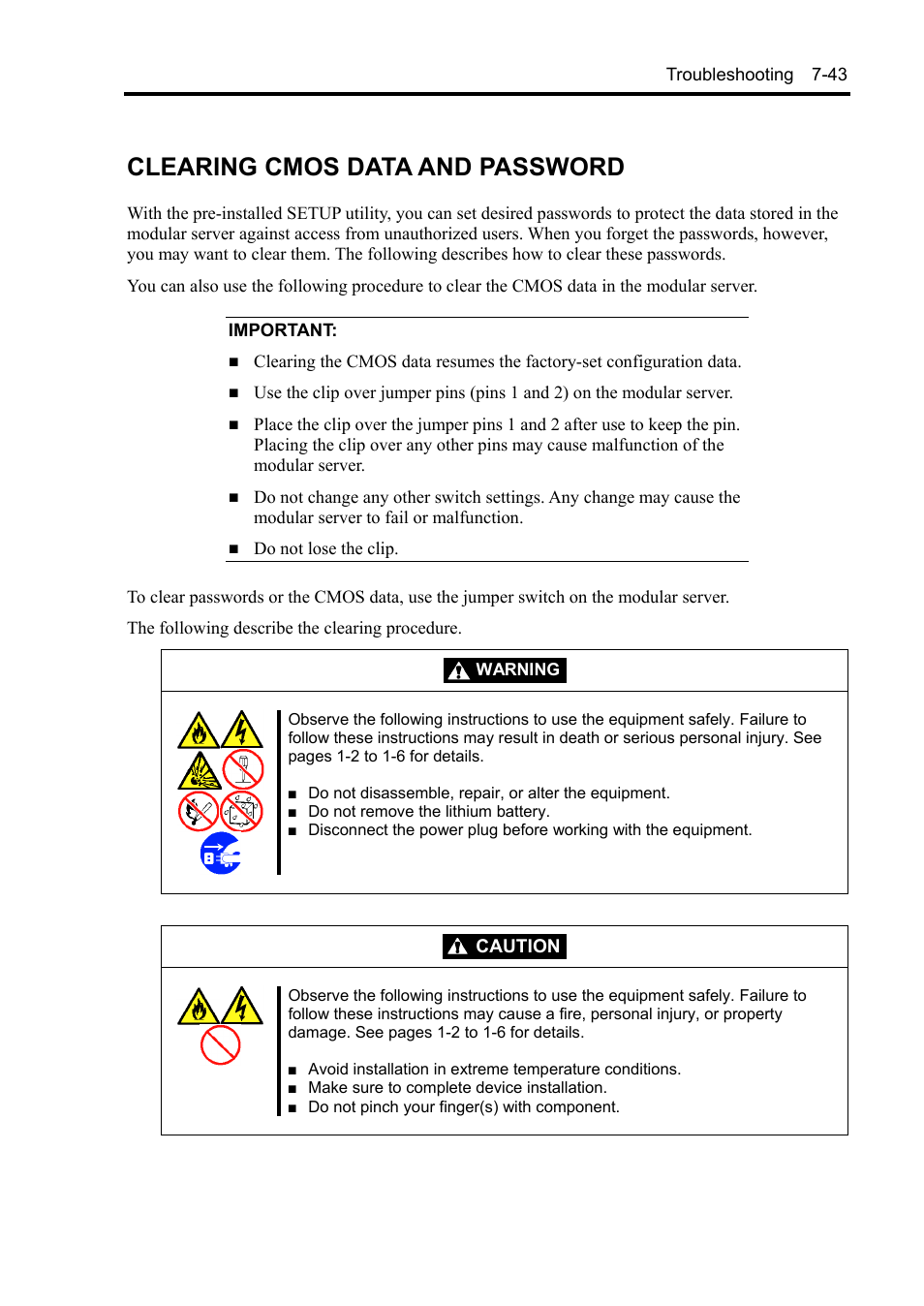 Clearing cmos data and password | NEC EXPRESS5800/100 SERIES N8100-1635F User Manual | Page 133 / 152