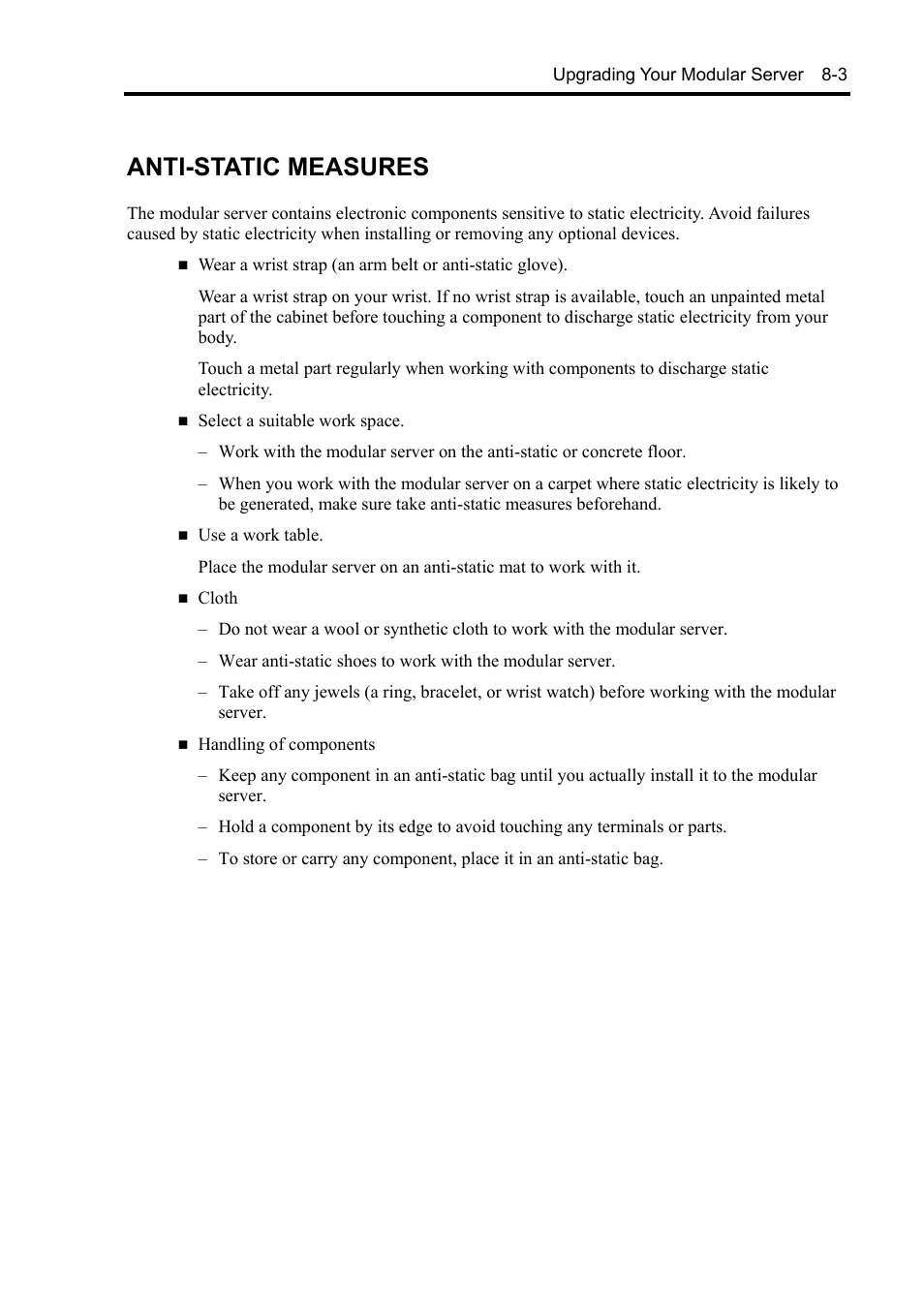 Anti-static measures | NEC EXPRESS5800/100 SERIES N8100-1635F User Manual | Page 137 / 152