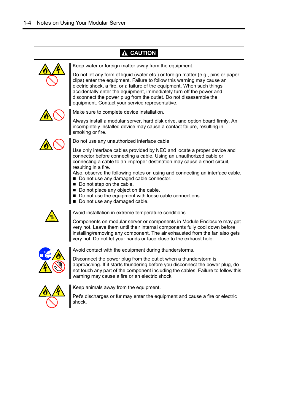 Caution | NEC EXPRESS5800/100 SERIES N8100-1635F User Manual | Page 16 / 152