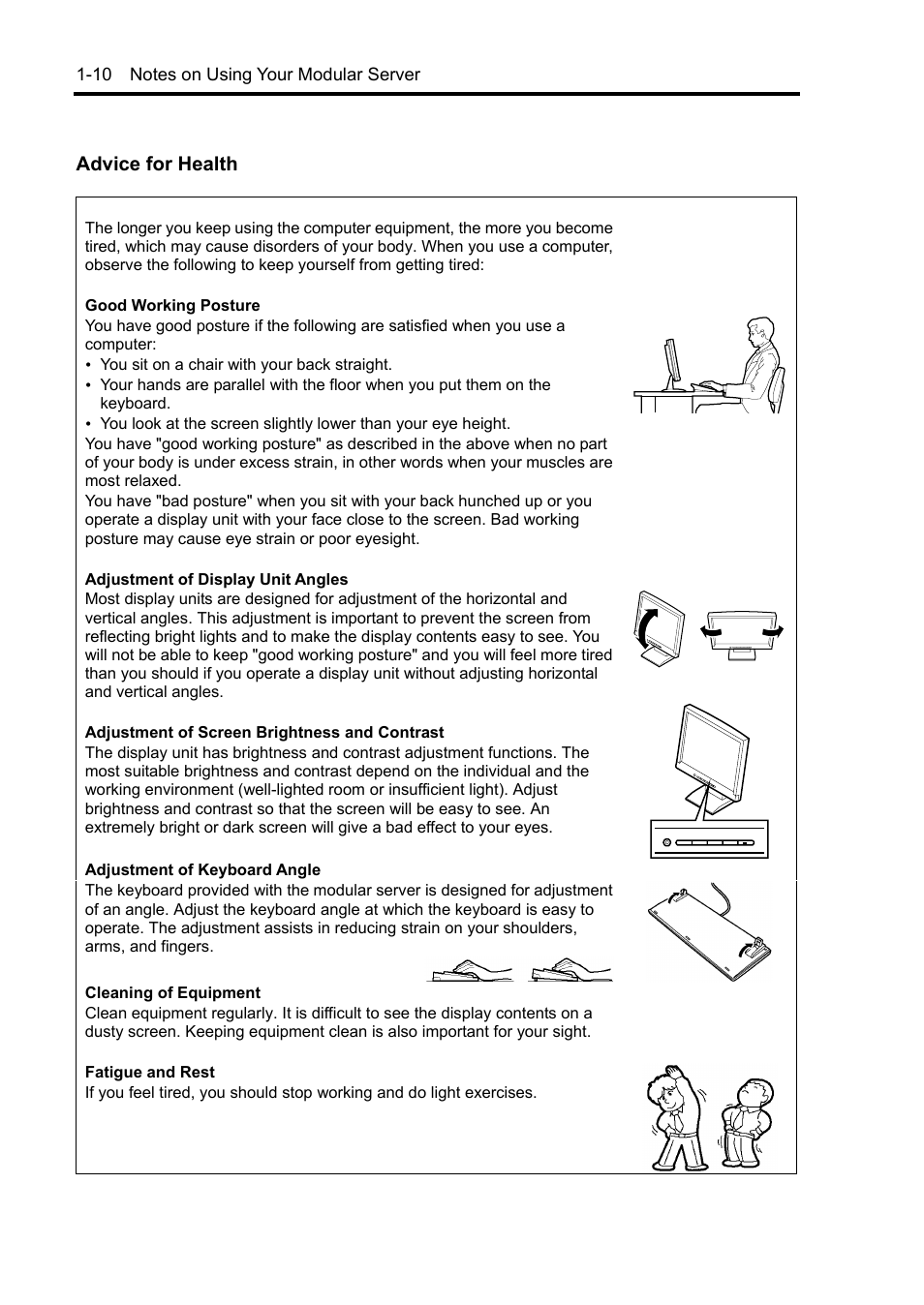 Advice for health | NEC EXPRESS5800/100 SERIES N8100-1635F User Manual | Page 22 / 152