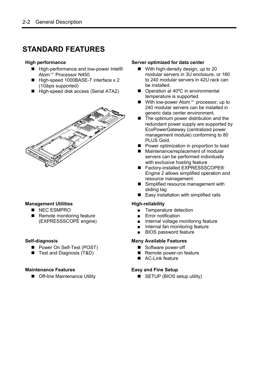 Standard features | NEC EXPRESS5800/100 SERIES N8100-1635F User Manual | Page 24 / 152