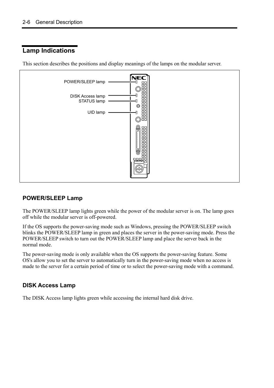 Lamp indications | NEC EXPRESS5800/100 SERIES N8100-1635F User Manual | Page 28 / 152