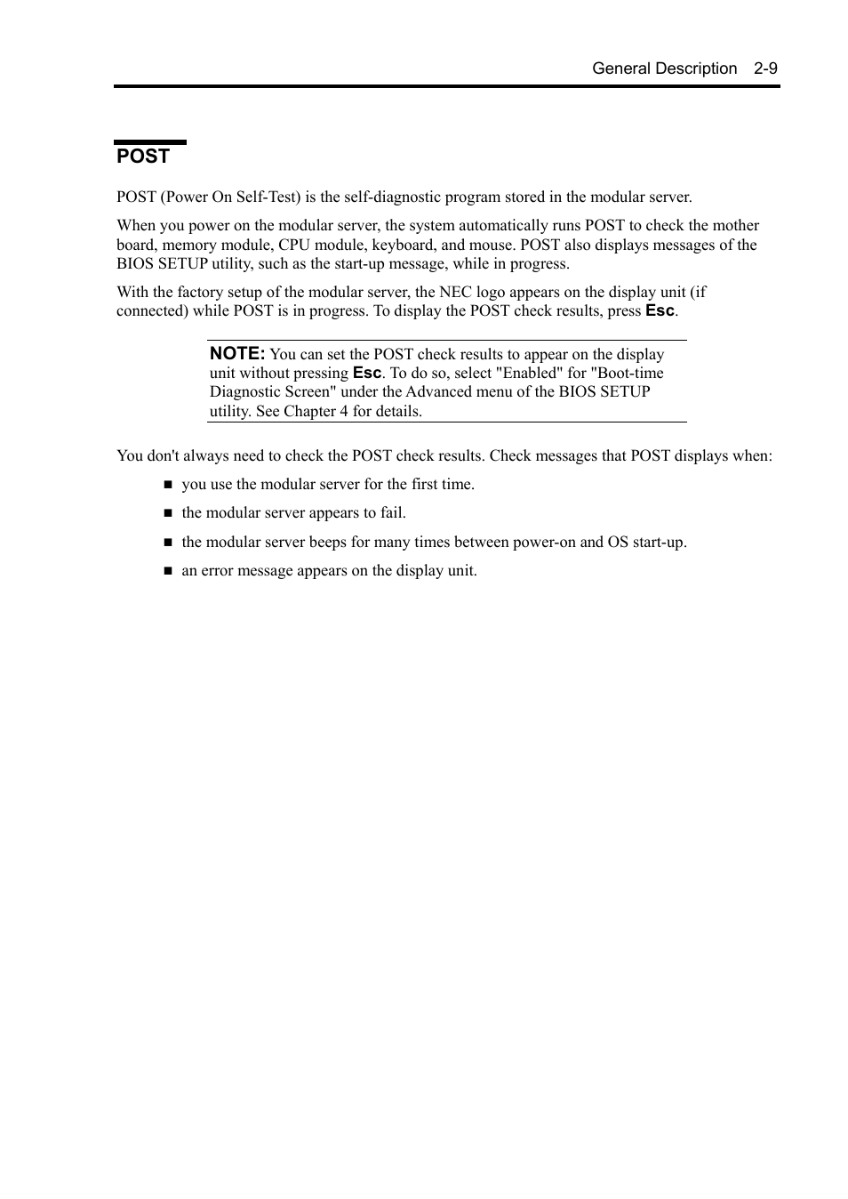 Post | NEC EXPRESS5800/100 SERIES N8100-1635F User Manual | Page 31 / 152