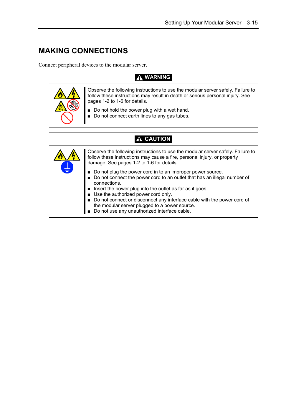 Making connections, Caution | NEC EXPRESS5800/100 SERIES N8100-1635F User Manual | Page 49 / 152