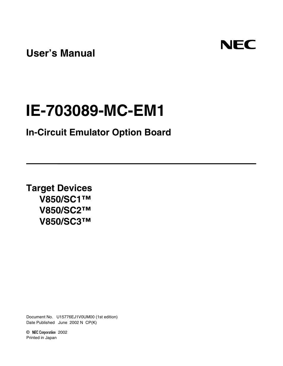 NEC V850/SC1 User Manual | 35 pages