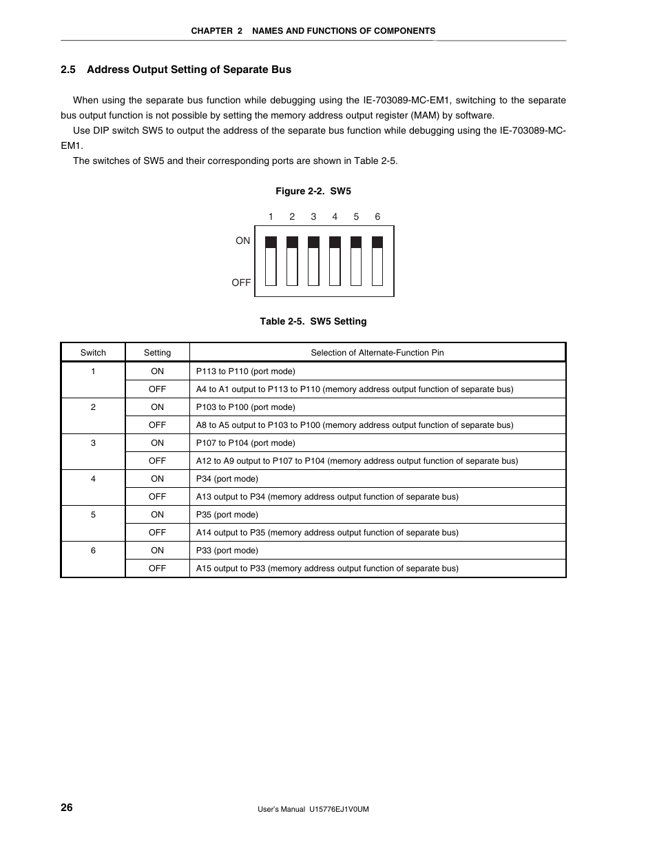 5 address output setting of separate bus | NEC V850/SC1 User Manual | Page 26 / 35