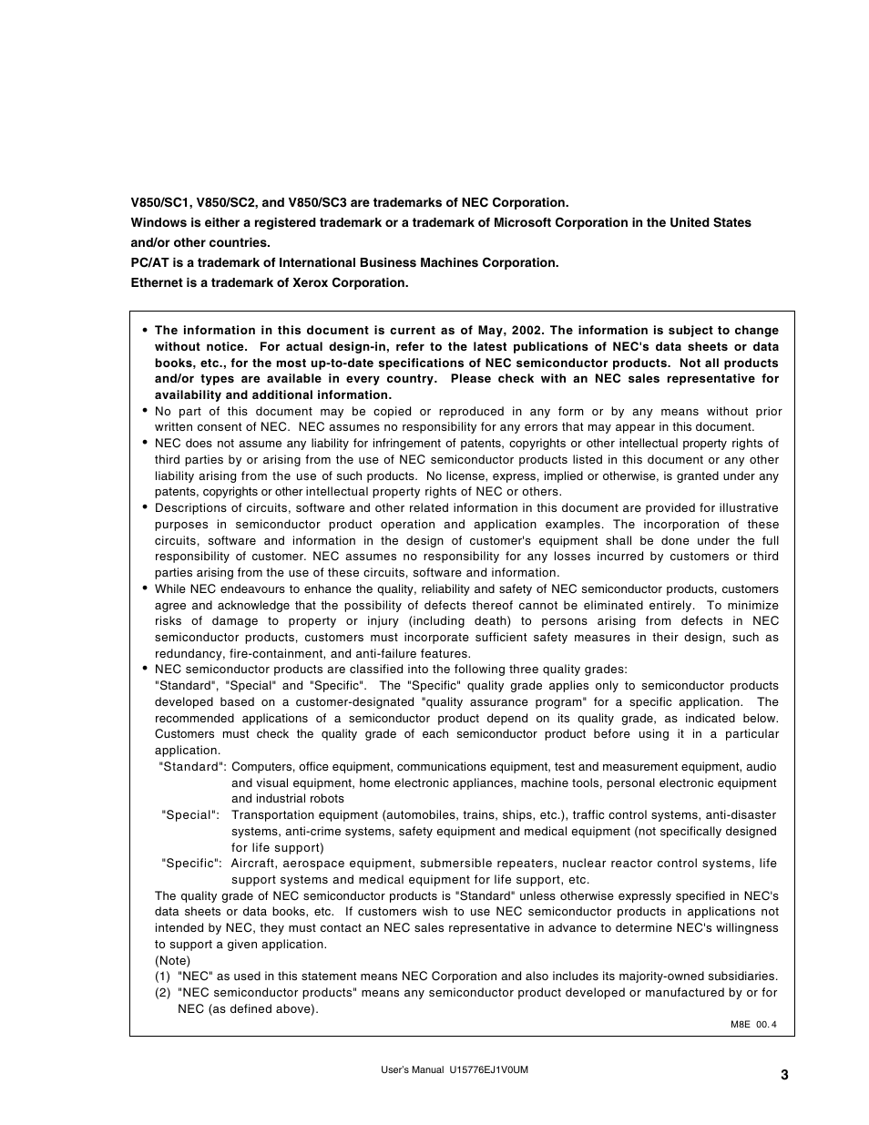 NEC V850/SC1 User Manual | Page 3 / 35