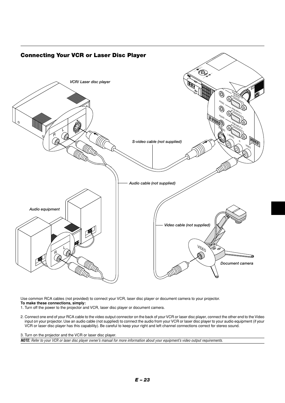 Connecting your vcr or laser disc player | NEC MT1056 User Manual | Page 23 / 55