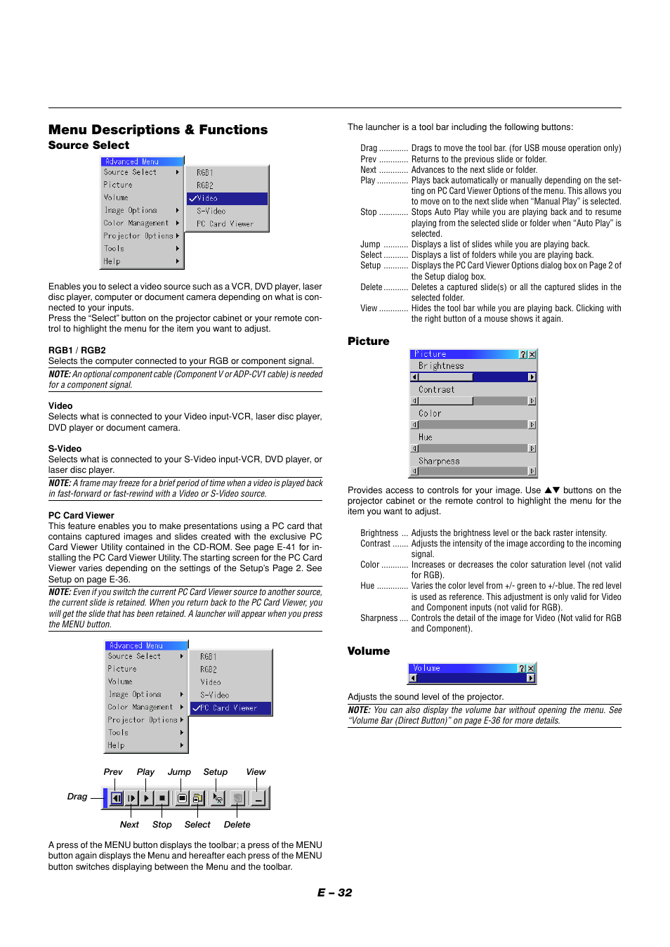 Menu descriptions & functions | NEC MT1056 User Manual | Page 32 / 55