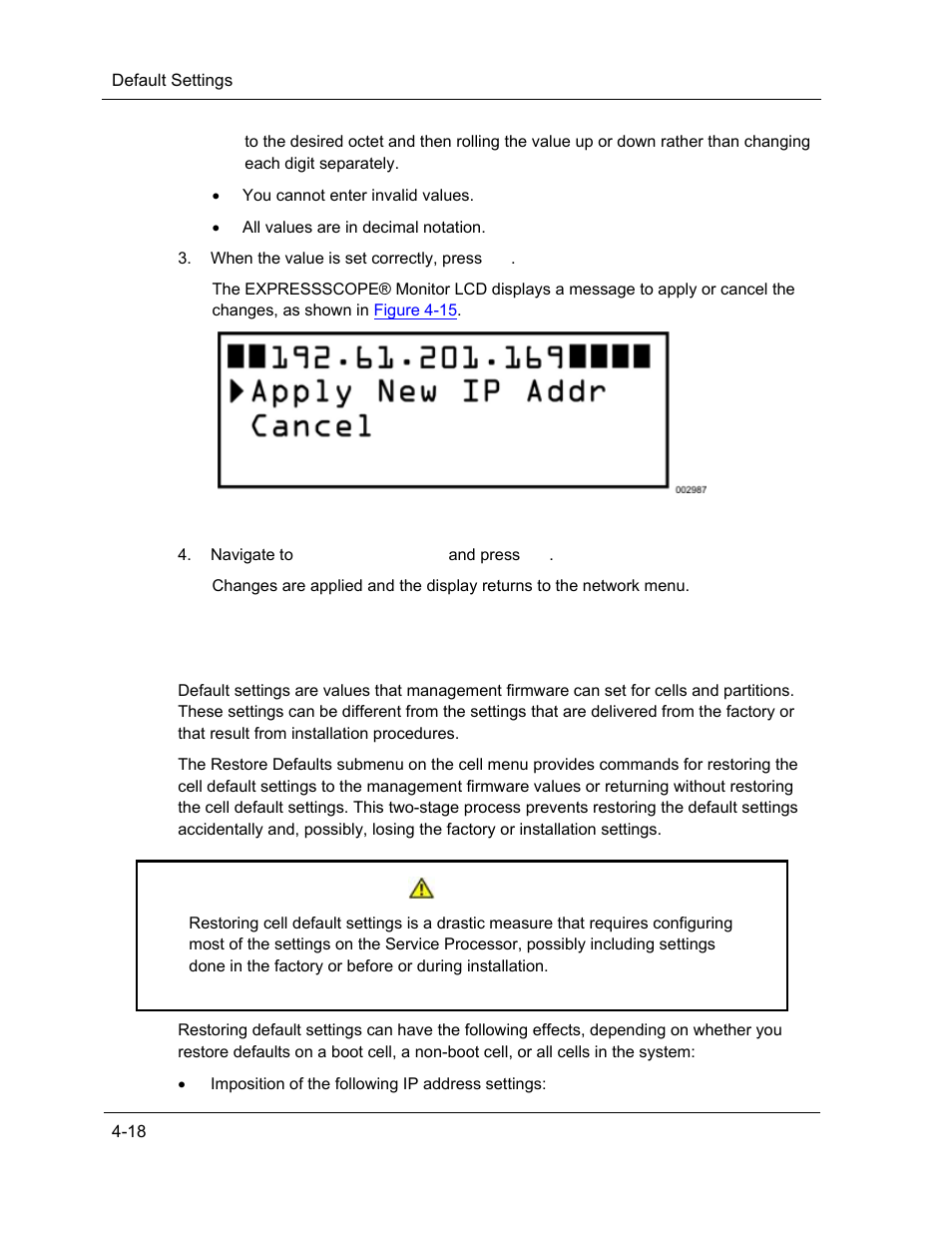 Default settings, Caution | NEC ExpressA1160 User Manual | Page 104 / 252