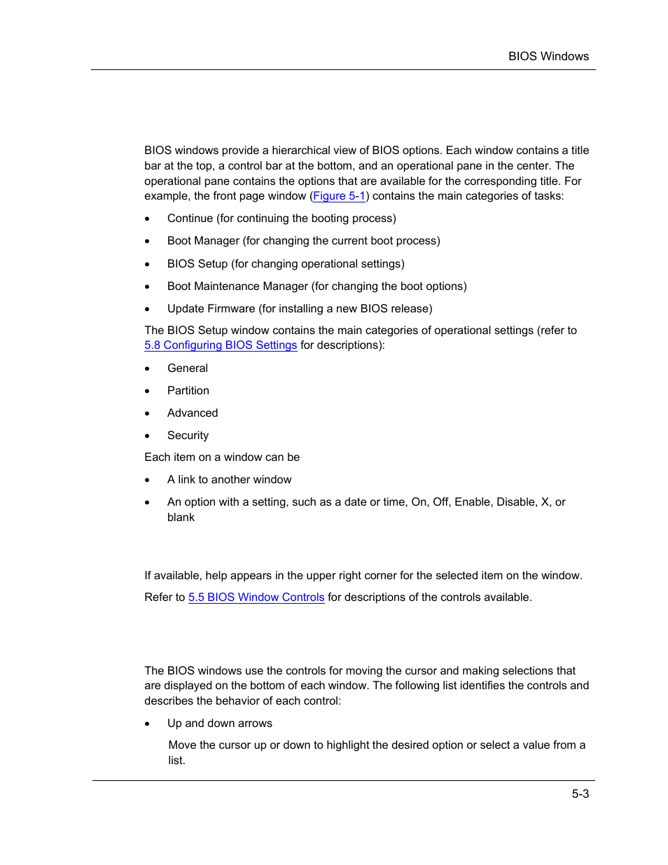 Bios windows, Bios window controls | NEC ExpressA1160 User Manual | Page 109 / 252