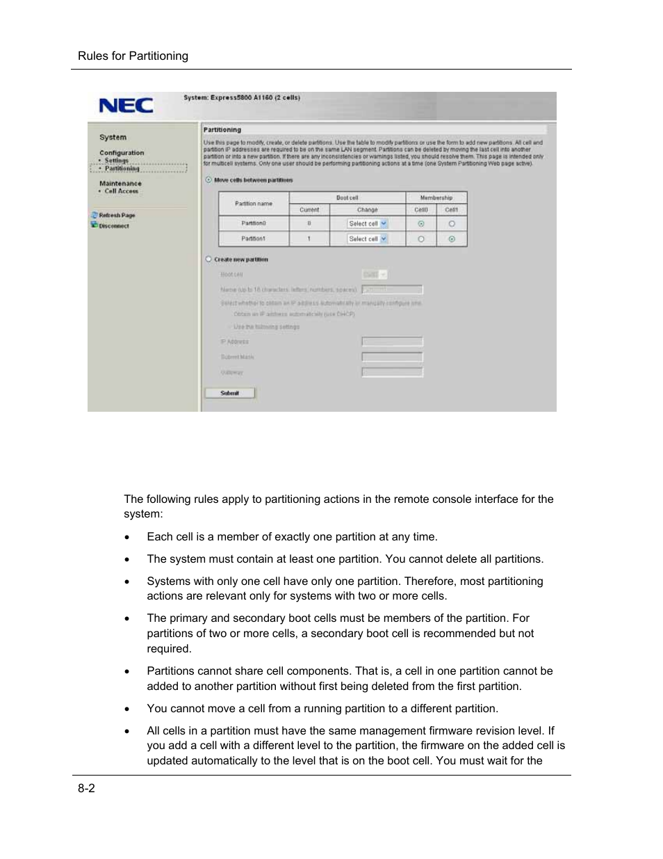 Rules for partitioning | NEC ExpressA1160 User Manual | Page 152 / 252
