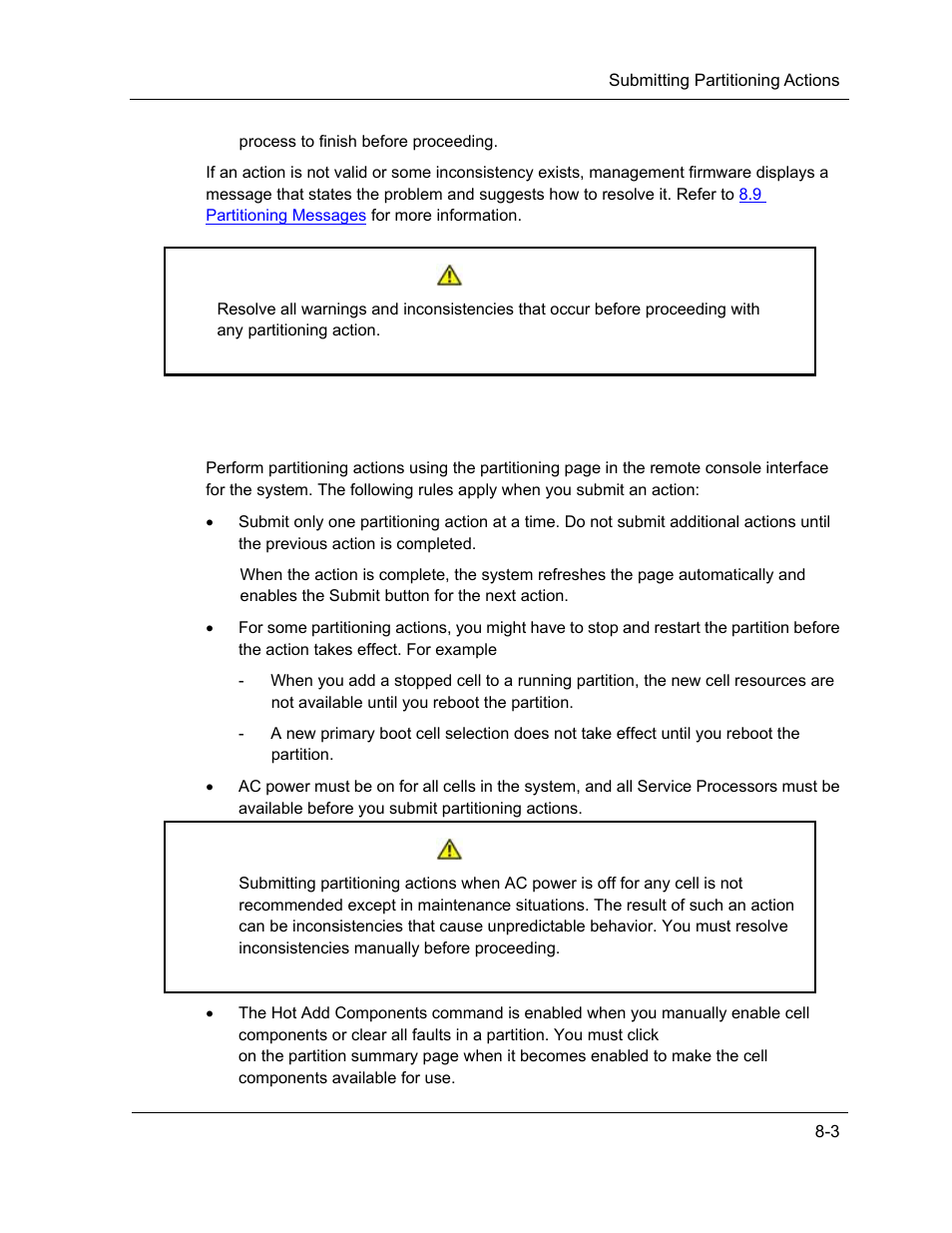 Submitting partitioning actions, Caution | NEC ExpressA1160 User Manual | Page 153 / 252