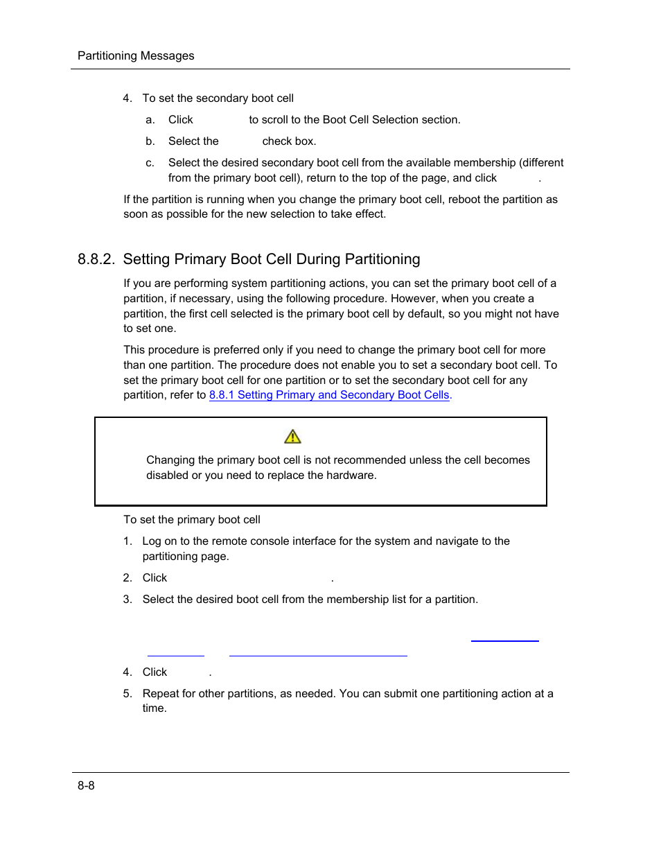 Setting primary boot cell during partitioning, Caution | NEC ExpressA1160 User Manual | Page 158 / 252