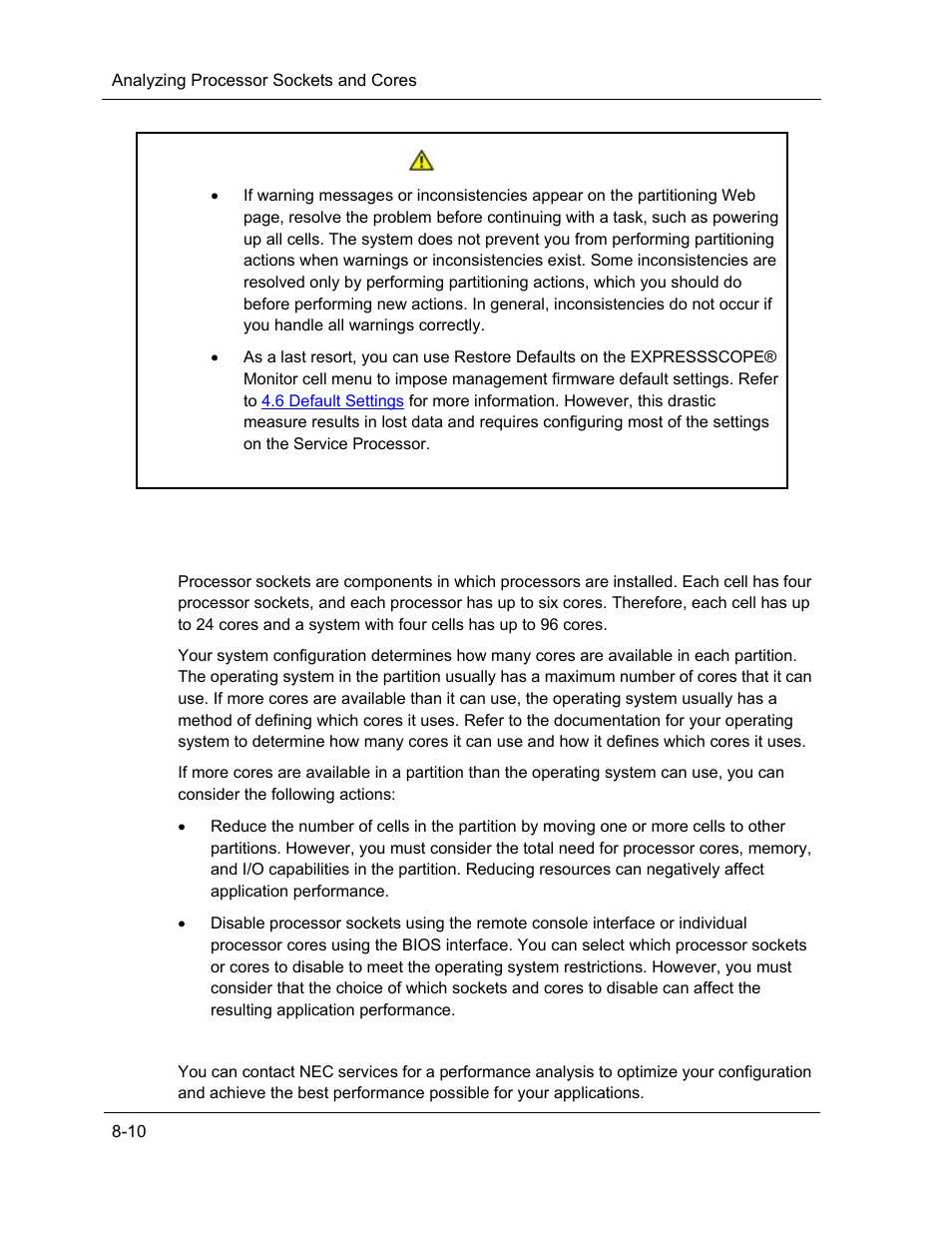Analyzing processor sockets and cores, Caution | NEC ExpressA1160 User Manual | Page 160 / 252