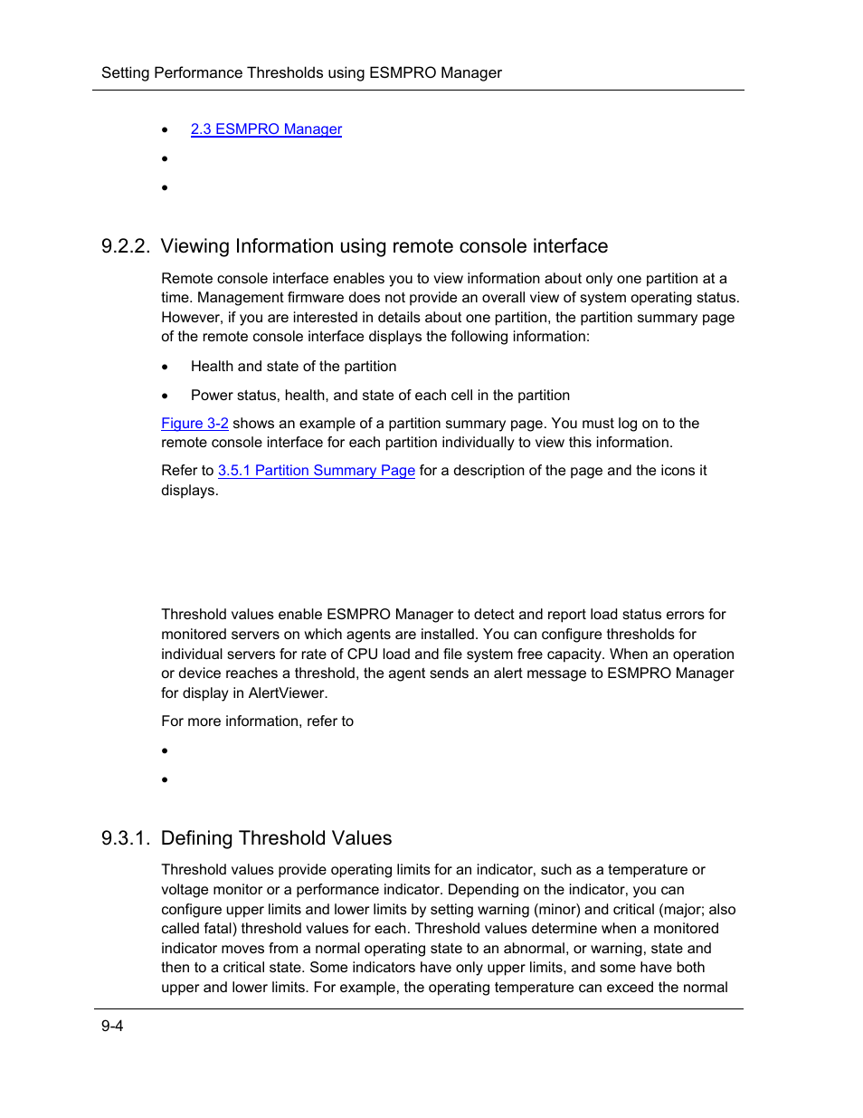 Viewing information using remote console interface, Defining threshold values | NEC ExpressA1160 User Manual | Page 166 / 252