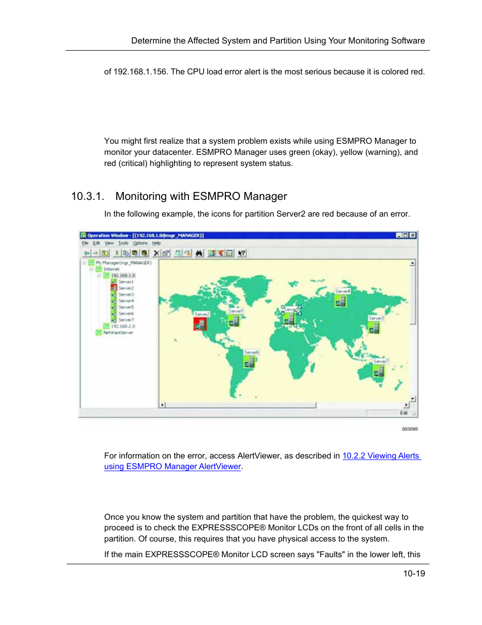 Examine the cell expressscope® monitor lcds, Monitoring with esmpro manager | NEC ExpressA1160 User Manual | Page 181 / 252