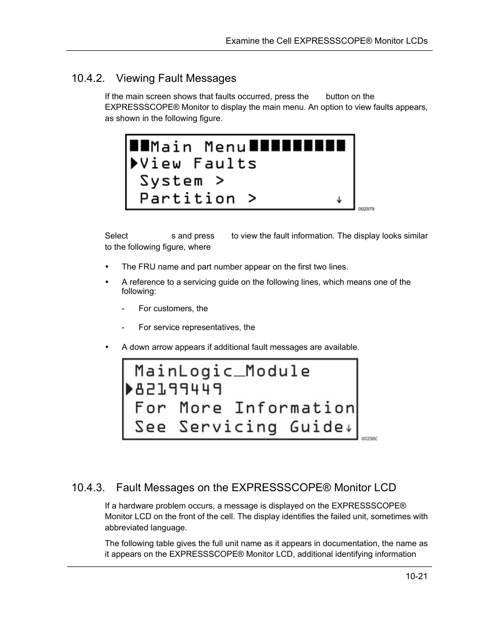 Viewing fault messages, Fault messages on the expressscope® monitor lcd | NEC ExpressA1160 User Manual | Page 183 / 252