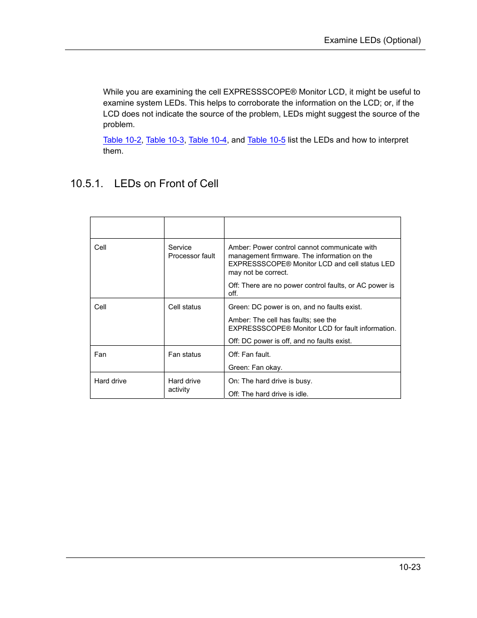Examine leds (optional), Leds on front of cell | NEC ExpressA1160 User Manual | Page 185 / 252