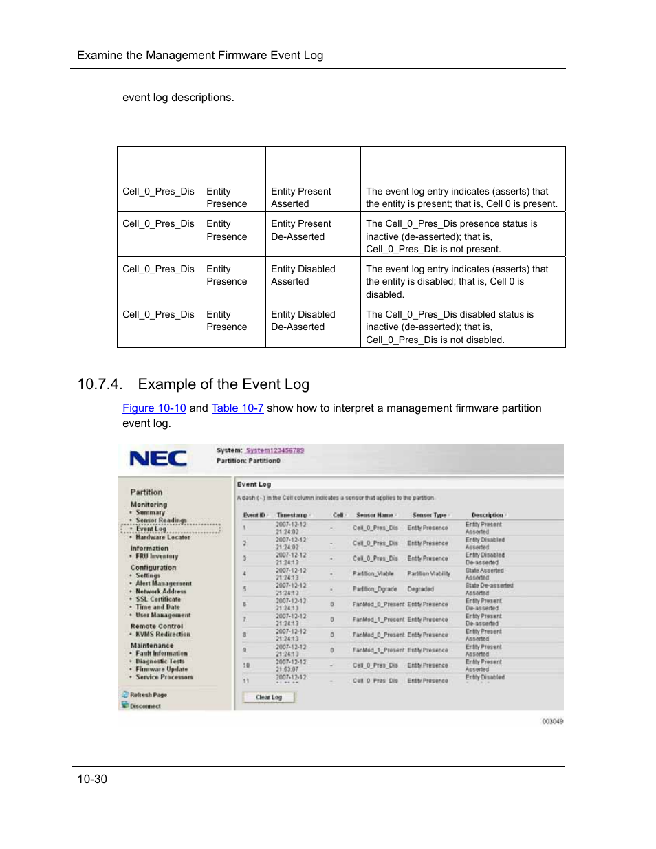 Example of the event log | NEC ExpressA1160 User Manual | Page 192 / 252