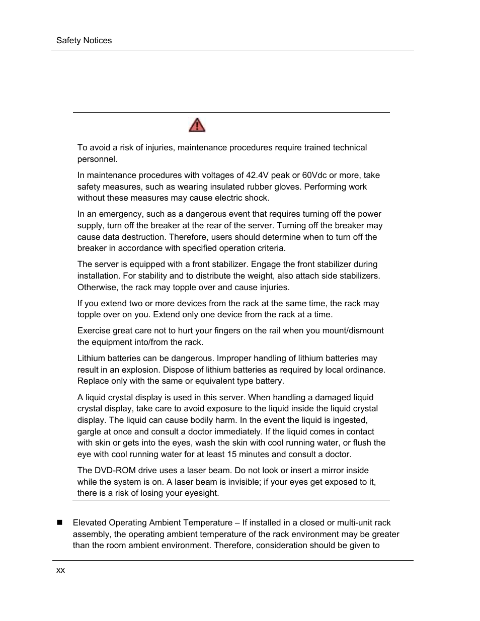 Warning, Safety notices | NEC ExpressA1160 User Manual | Page 20 / 252