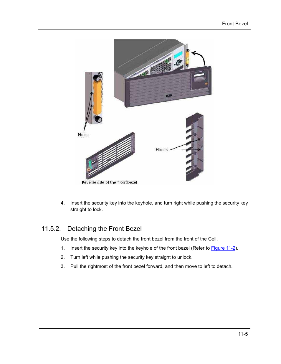 Detaching the front bezel | NEC ExpressA1160 User Manual | Page 201 / 252