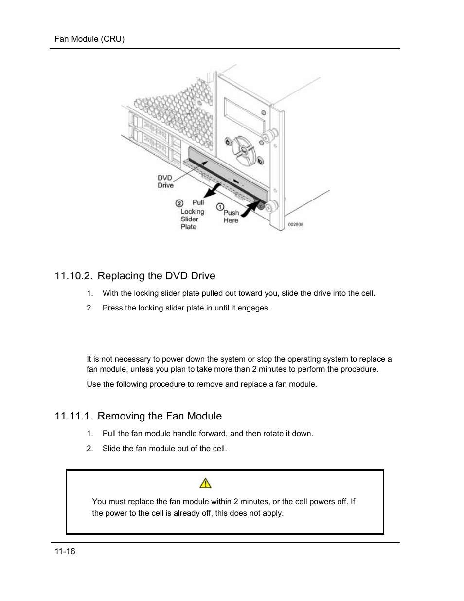 Fan module (cru), Replacing the dvd drive, Removing the fan module | Caution | NEC ExpressA1160 User Manual | Page 212 / 252