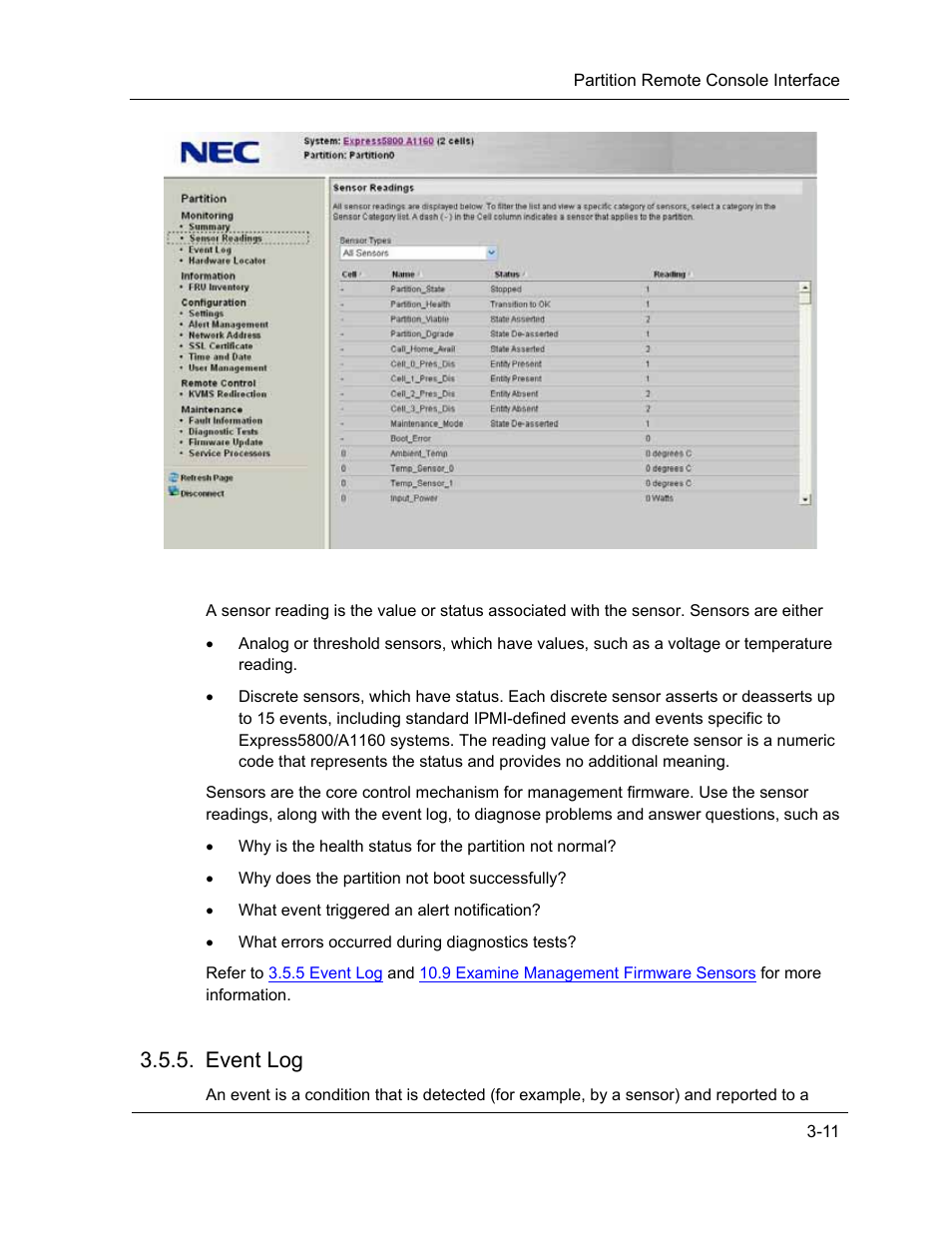 Event log | NEC ExpressA1160 User Manual | Page 53 / 252