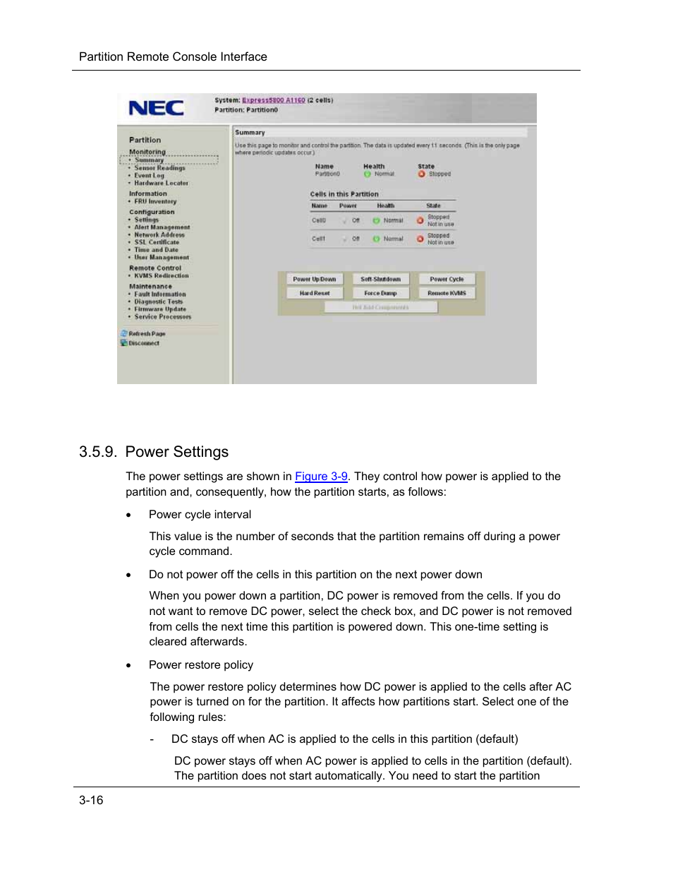 Power settings | NEC ExpressA1160 User Manual | Page 58 / 252