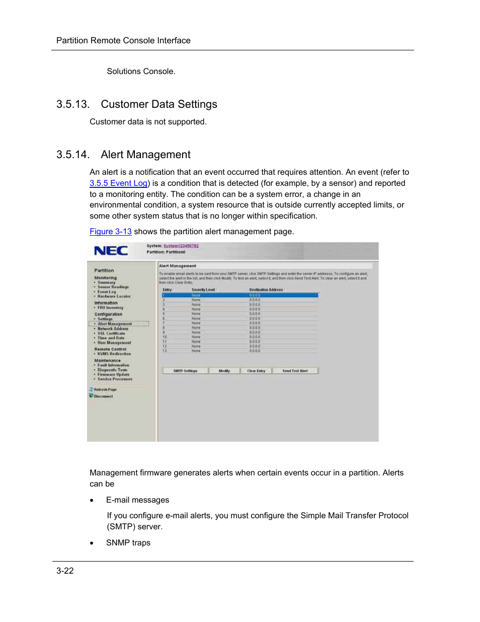 Customer data settings, Alert management | NEC ExpressA1160 User Manual | Page 64 / 252