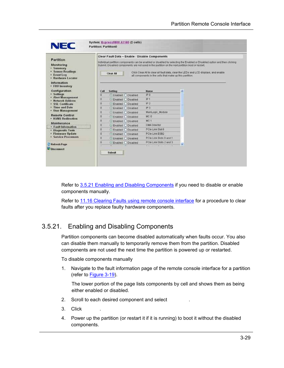 Enabling and disabling components | NEC ExpressA1160 User Manual | Page 71 / 252