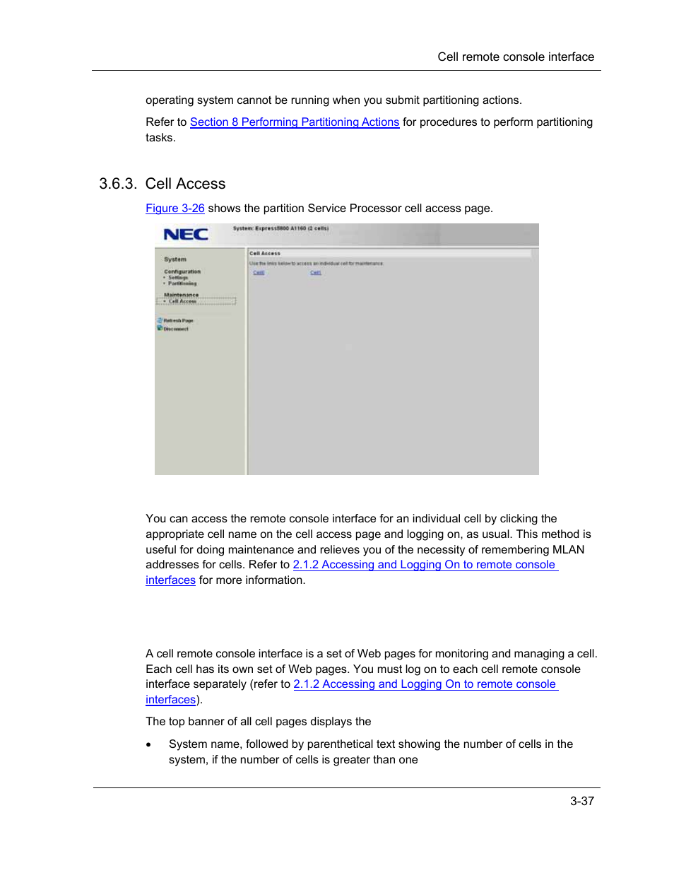 Cell remote console interface, Cell access | NEC ExpressA1160 User Manual | Page 79 / 252