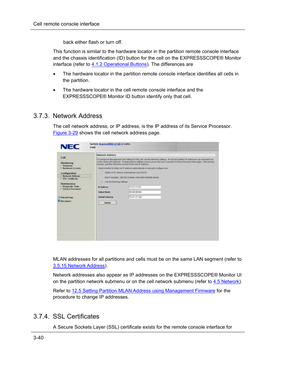 Network address, Ssl certificates | NEC ExpressA1160 User Manual | Page 82 / 252