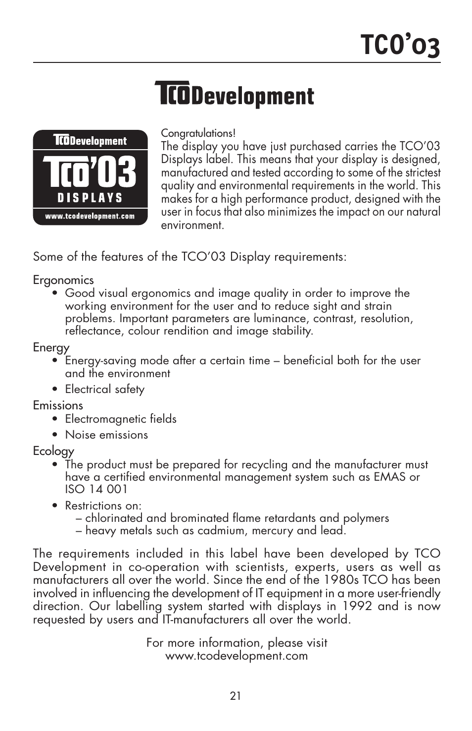 Tco’03 | NEC ACCUSYNC LCD93VX User Manual | Page 23 / 79