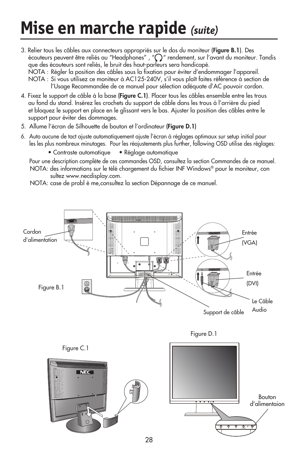 Mise en marche rapide, Suite) | NEC ACCUSYNC LCD93VX User Manual | Page 30 / 79