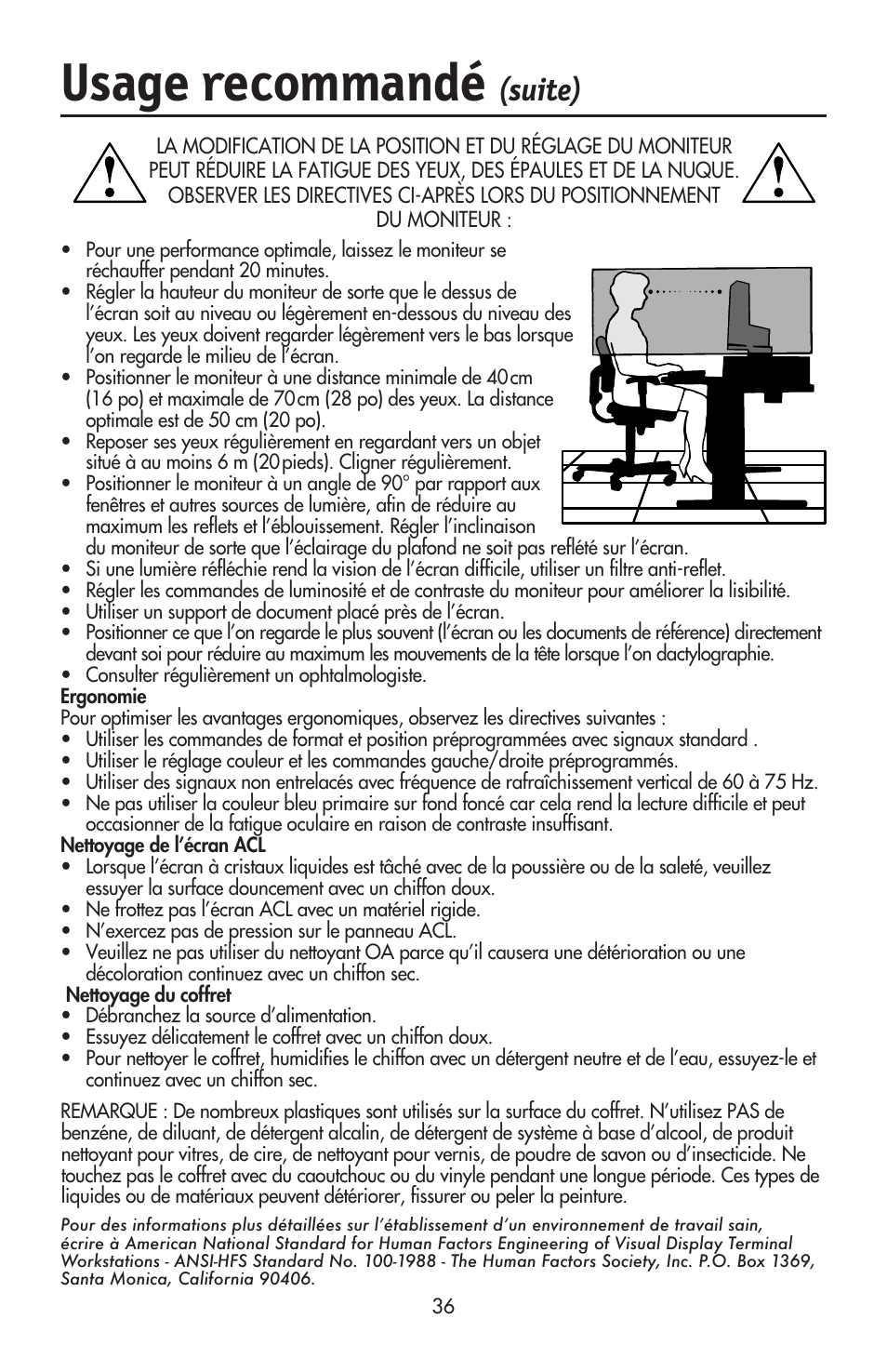 Usage recommandé, Suite) | NEC ACCUSYNC LCD93VX User Manual | Page 38 / 79