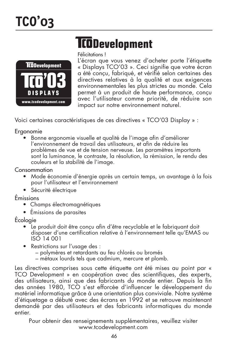 Tco’03 | NEC ACCUSYNC LCD93VX User Manual | Page 48 / 79