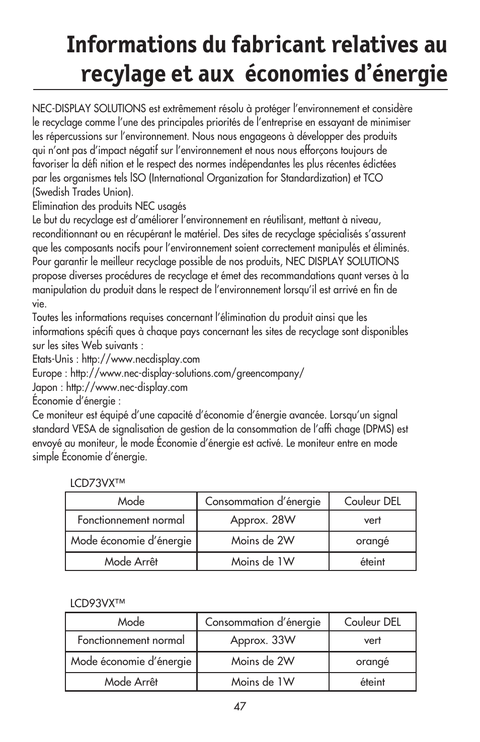 NEC ACCUSYNC LCD93VX User Manual | Page 49 / 79